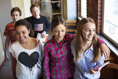 High school students in locker room