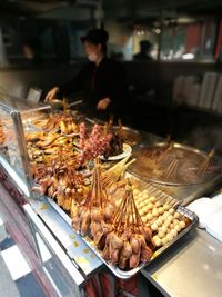 Close-up of food on barbecue grill