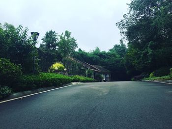 Road amidst trees against sky during rainy season