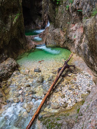 High angle view of river amidst rocks