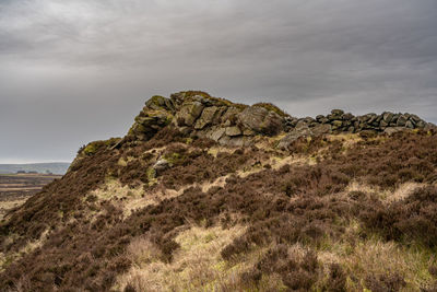 Rock formation on land against sky