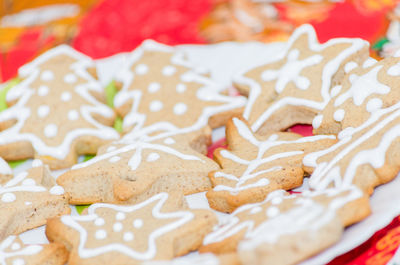 Close-up of gingerbread cookies on table during christmas