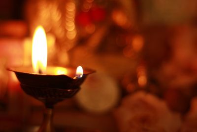 Close-up of illuminated candle