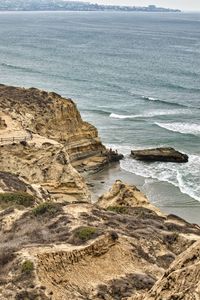 Secnic view of cliffs at torrey pines against the ocean. 