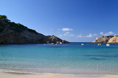 Scenic view of sea against blue sky