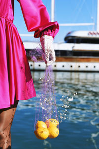 View of fish hanging in lake