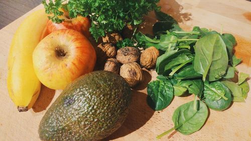 High angle view of vegetables and fruits