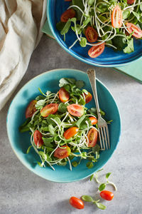 Directly above shot of food in bowl on table