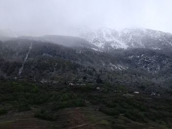 Scenic view of mountains against sky during winter