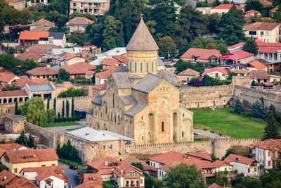High angle view of buildings in city