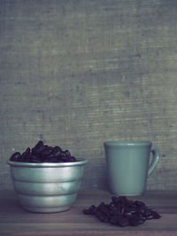 Close-up of coffee served on table