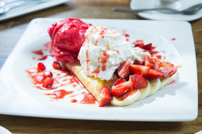 Close-up of dessert in plate on table