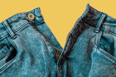 Close-up of leather against blue background