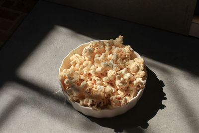 High angle view of food in plate on table