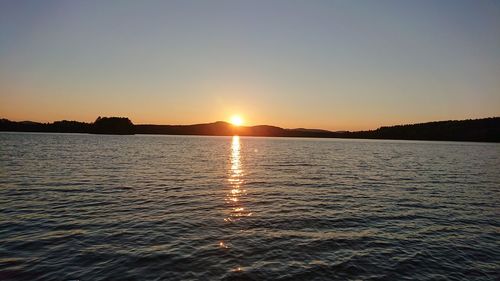 Scenic view of sea against clear sky during sunset