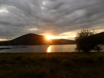 Scenic view of lake against sky during sunset