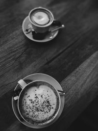 High angle view of coffee on table