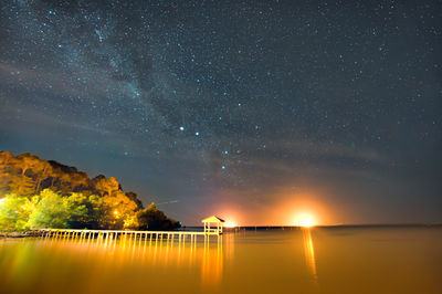 Scenic view of lake against sky at night