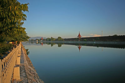 Scenic view of lake against clear sky