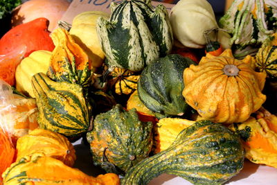 Close-up of pumpkins in market during autumn