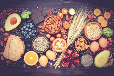 High angle view of food on table