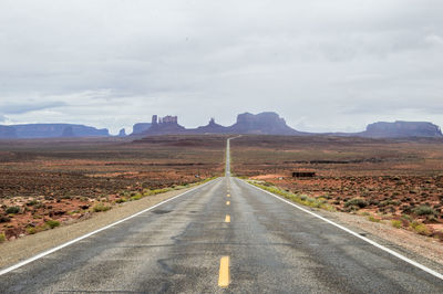 Empty road along landscape against sky