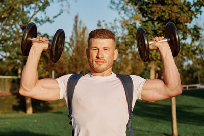 Man exercising in gym