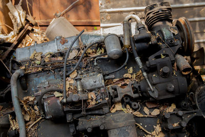 Close-up of abandoned machine part