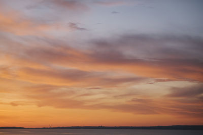 Scenic view of dramatic sky over sea during sunset