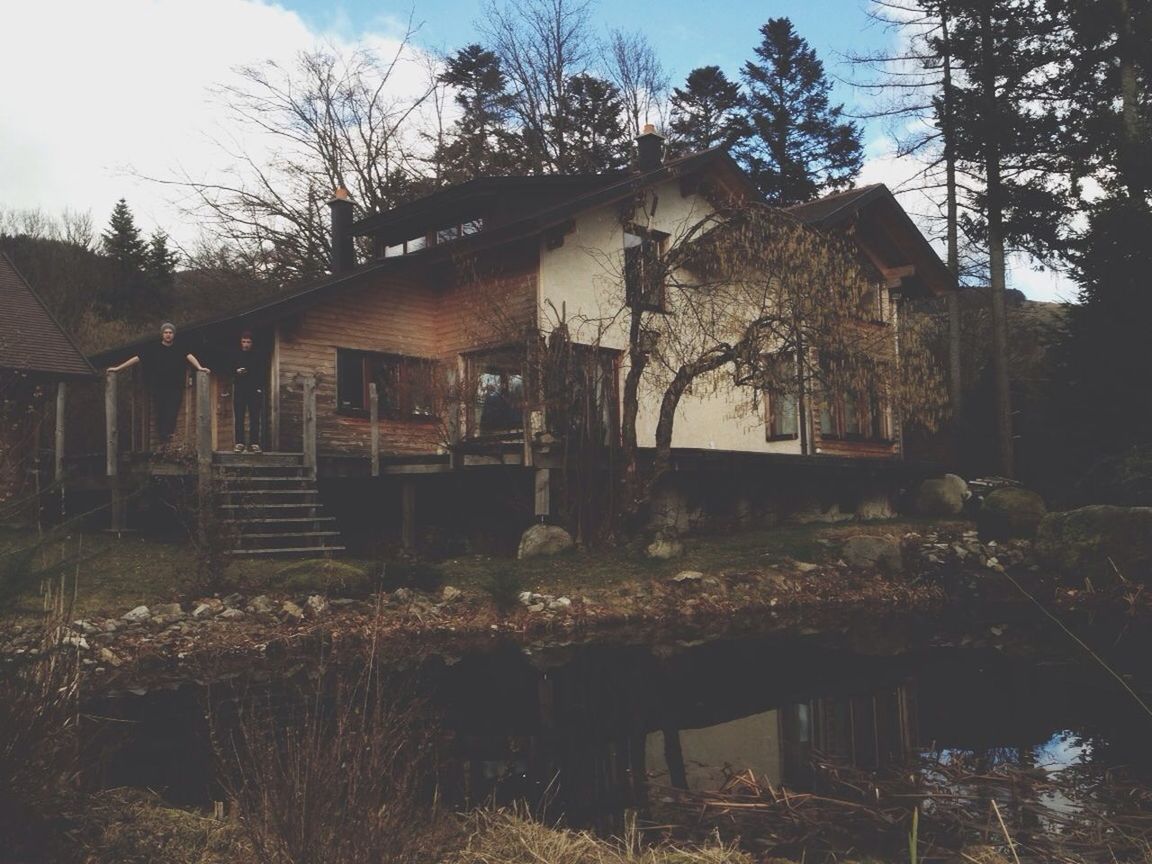 architecture, built structure, building exterior, house, tree, abandoned, residential structure, residential building, obsolete, damaged, old, bare tree, run-down, clear sky, deterioration, day, sunlight, no people, outdoors, sky