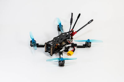 High angle view of toy car on white background