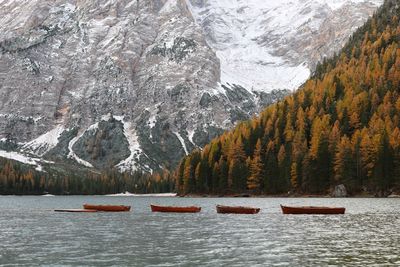 Scenic view of snowcapped mountains during winter