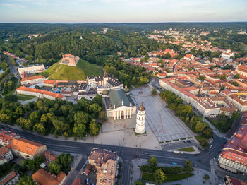 High angle view of buildings in city