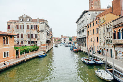 Canal passing through buildings in city