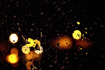 Close-up of drops against sky at night