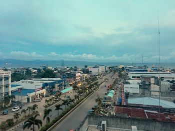 High angle view of town against sky