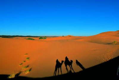 Scenic view of desert against clear blue sky