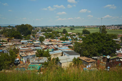 High angle view of townscape against sky