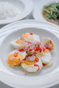 High angle view of dessert in plate on table