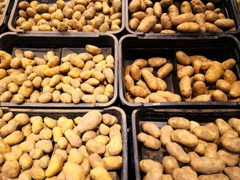 High angle view of vegetables for sale at market stall