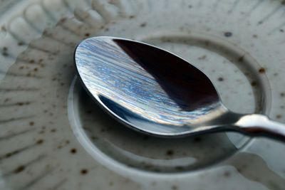 High angle view of container on table