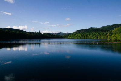 Scenic view of lake against blue sky