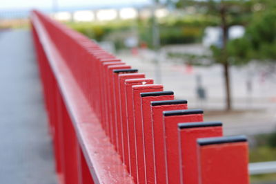 Red metal fence