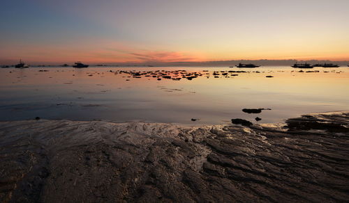 Low tide on white beach. boracay island. western visayas. philippines