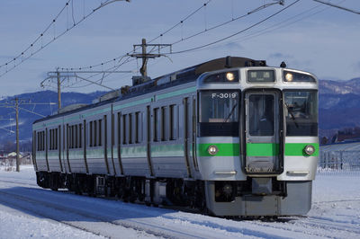 Train on snow covered landscape