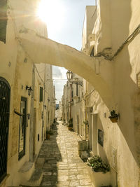 Narrow street amidst buildings against sky