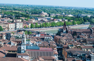 High angle view of townscape against sky