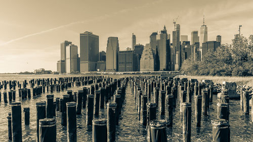 Panoramic shot of modern buildings against sky