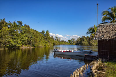 Scenic view of lake against blue sky