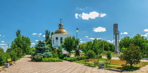 Alley of memory in dobroslav, odessa region, ukraine, on a sunny summer day